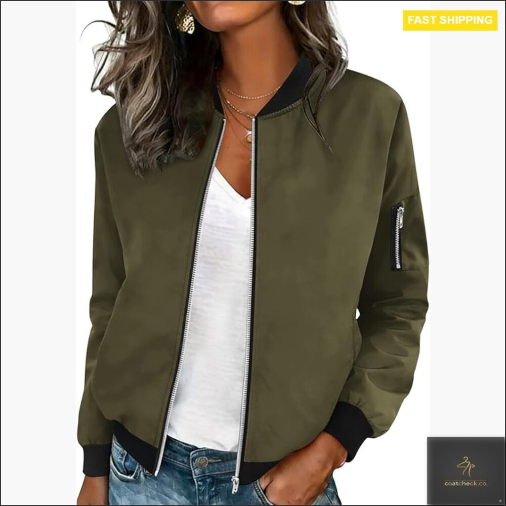 Lightweight Polyester Bomber Jacket Long Sleeve Z… - image 1